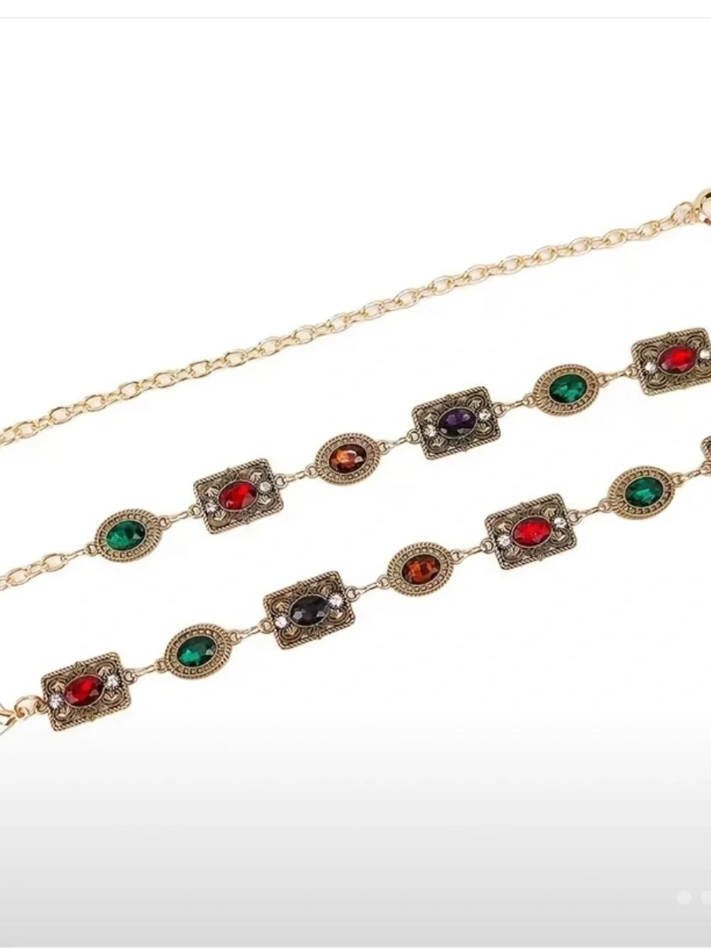 Gold-tone Multicolor Gem Chain Belt